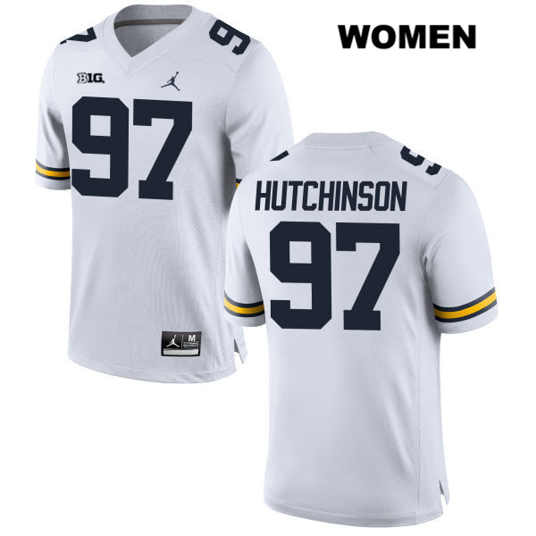 Women's NCAA Michigan Wolverines Aidan Hutchinson #97 White Jordan Brand Authentic Stitched Football College Jersey HC25K45ON